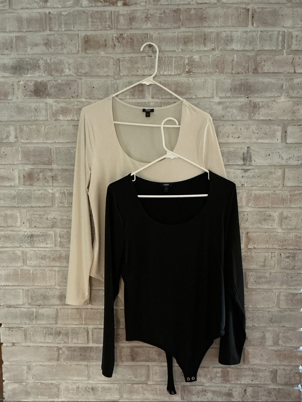 Express Scoop Neck Long Sleeve Bodysuits - Black & Cream Duo